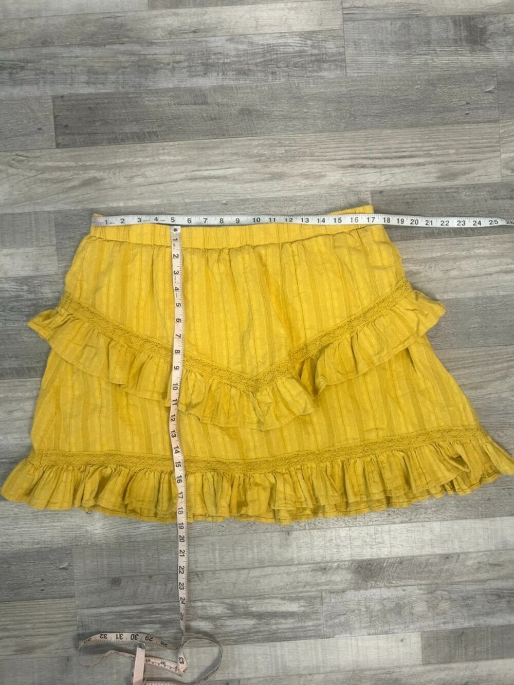 Time & Tru Tiered Yellow Cotton Skirt Size XL Ruffles, Lace, Flirty G22 - Picture 2 of 5